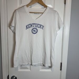 Kentucky Wildcats UK Russell Women's Large L T Shirt White Blue V Neck